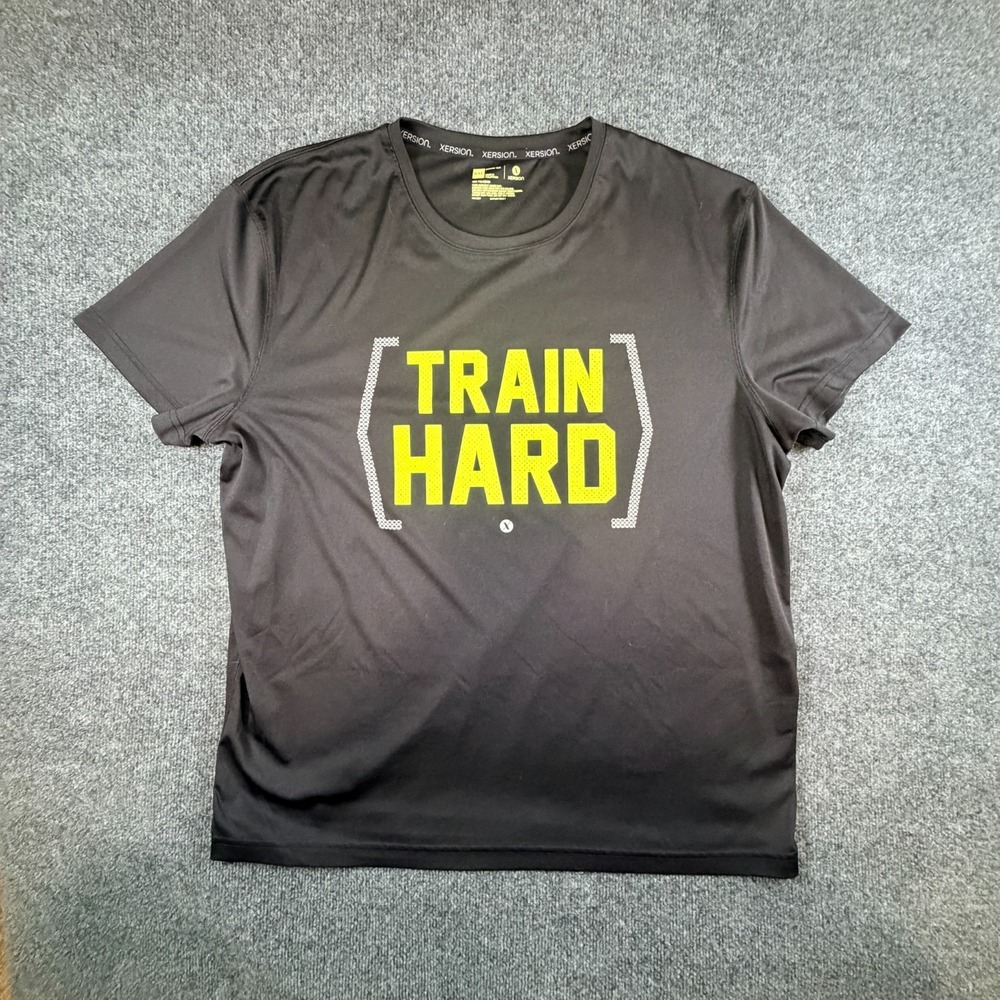 Xersion Power T-Shirt Mens 2XL Black Train Hard Graphic Crew Neck Short Sleeve